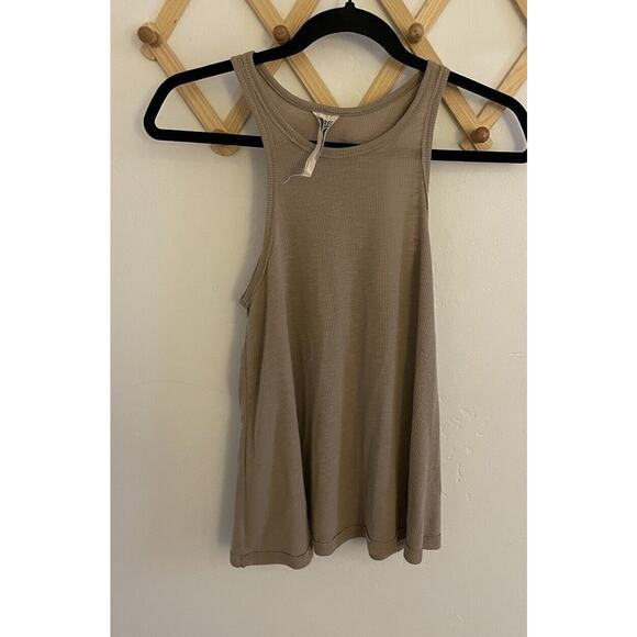 Free People Top Women's Small Light Brown Ribbed Tank Relaxed Fit - Picture 2 of 6
